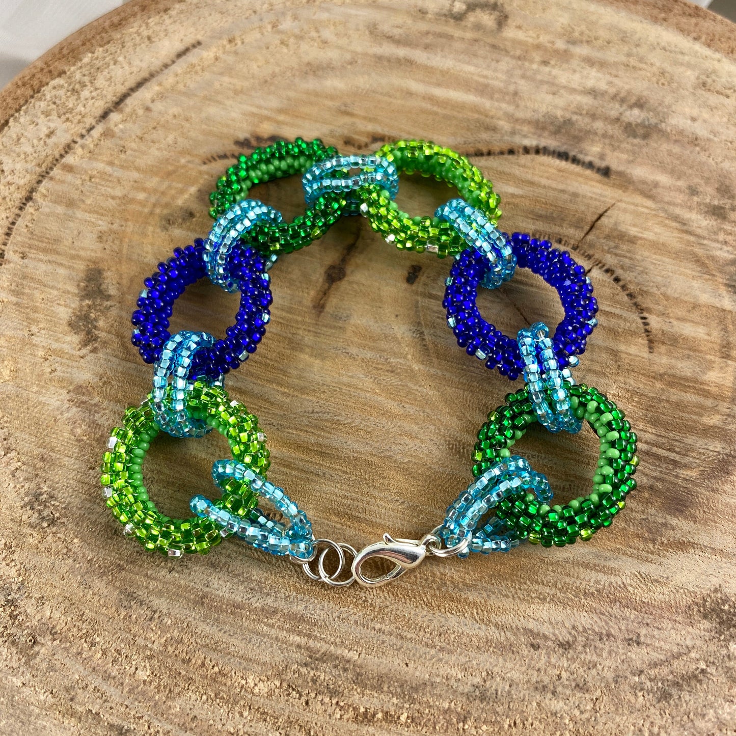 Blue and Green Beaded Circle Bracelet