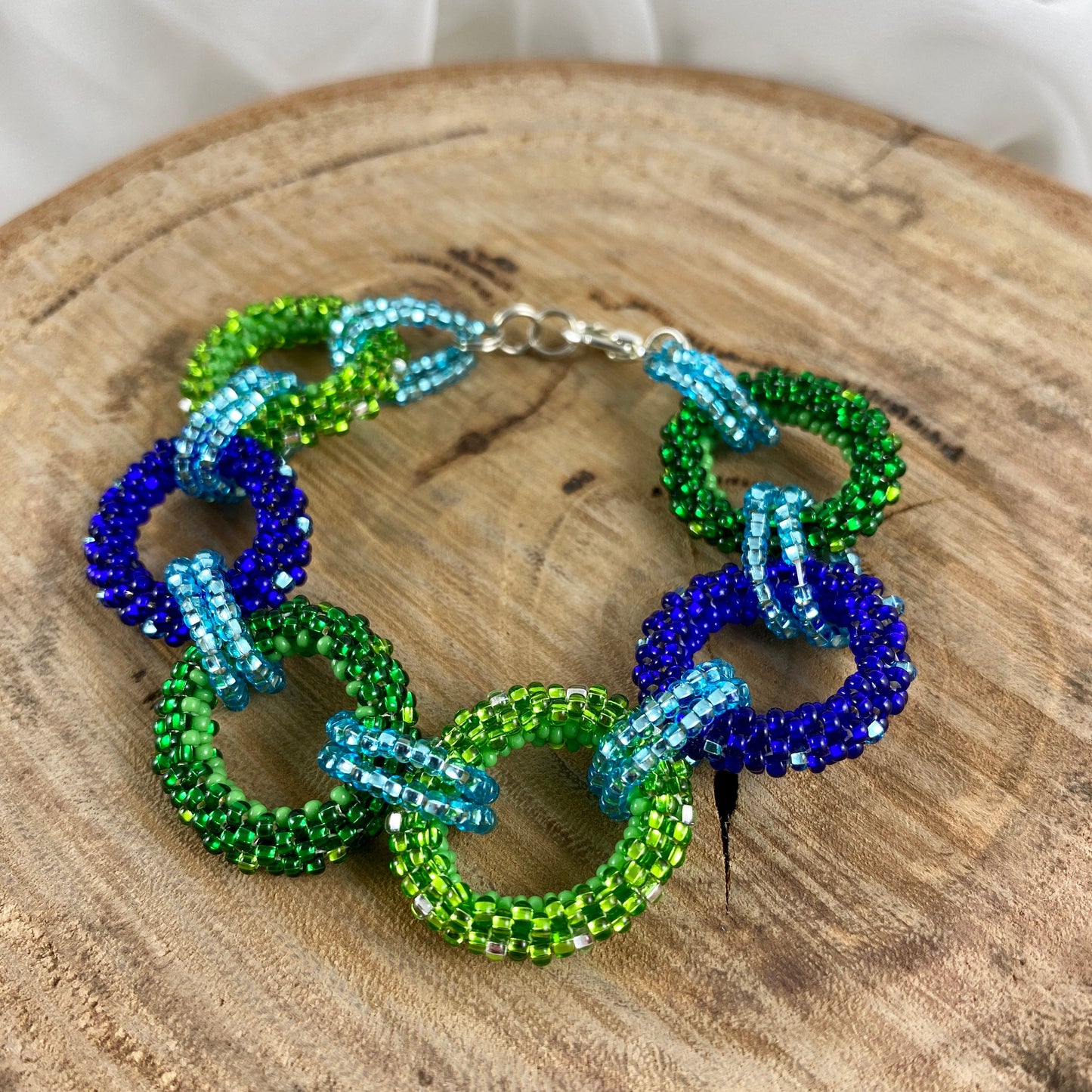 Blue and Green Beaded Circle Bracelet