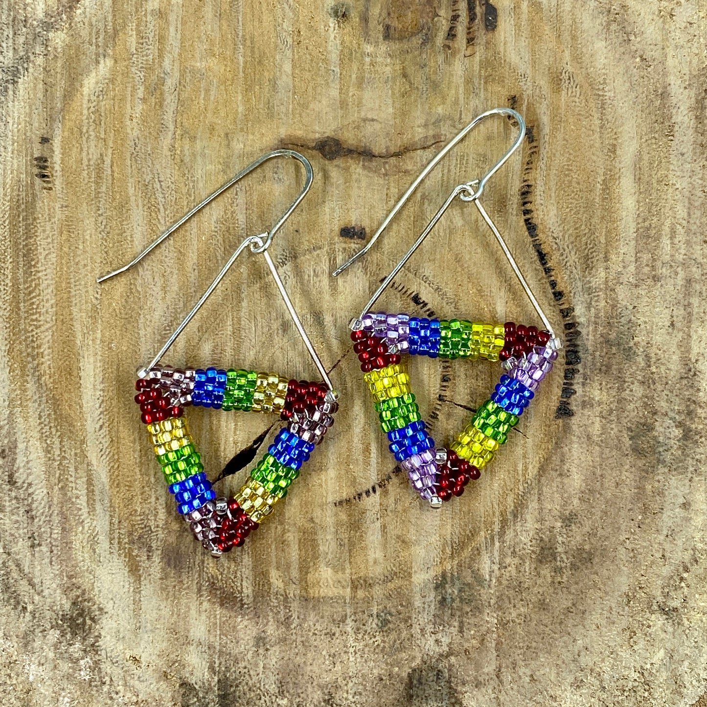 Rainbow Beaded Triangle Dangle Earrings