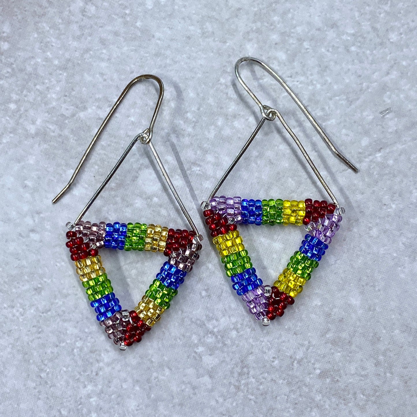 Rainbow Beaded Triangle Dangle Earrings