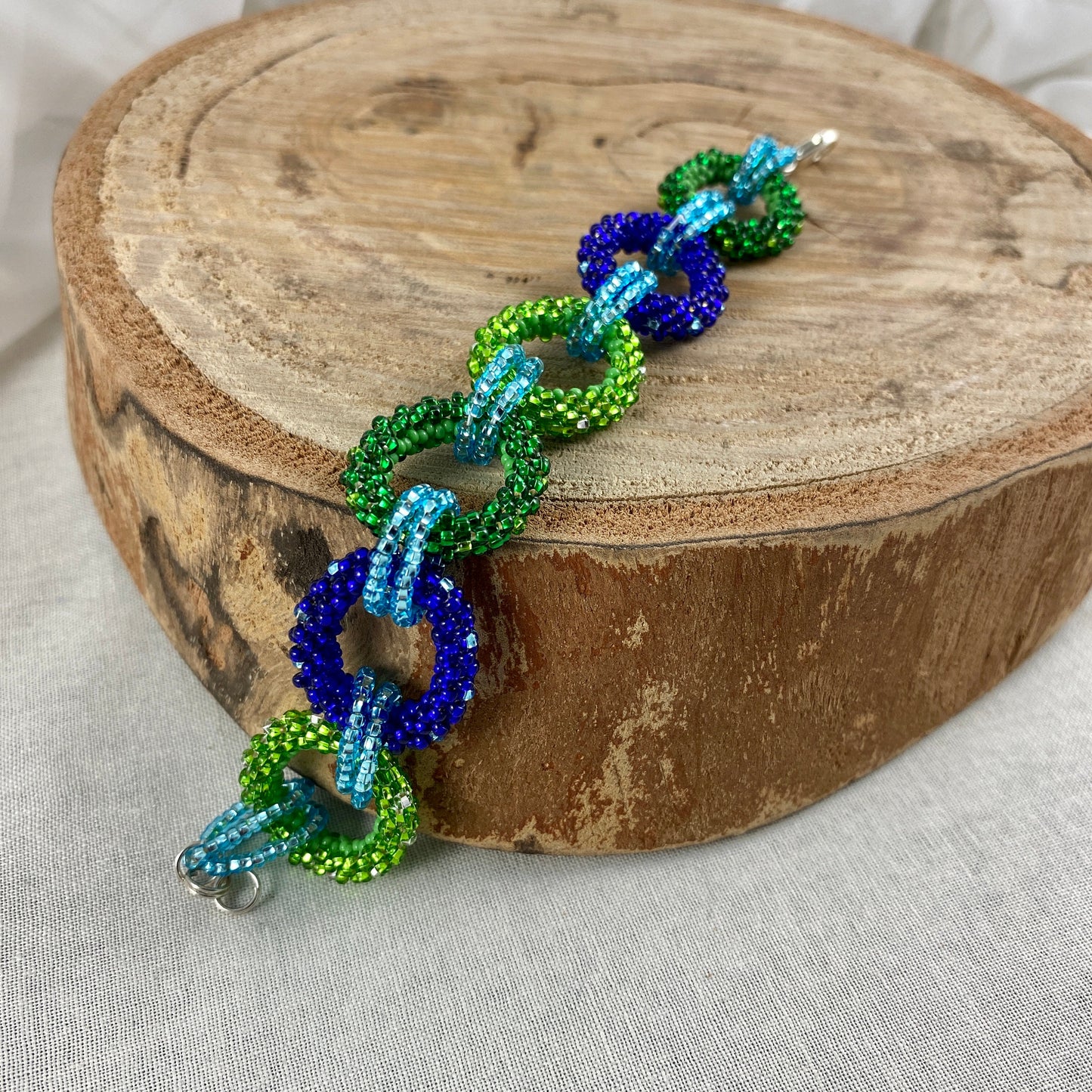 Blue and Green Beaded Circle Bracelet