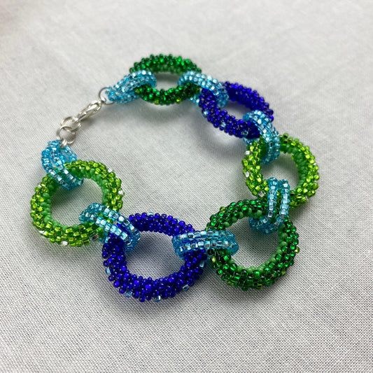 Blue and Green Beaded Circle Bracelet