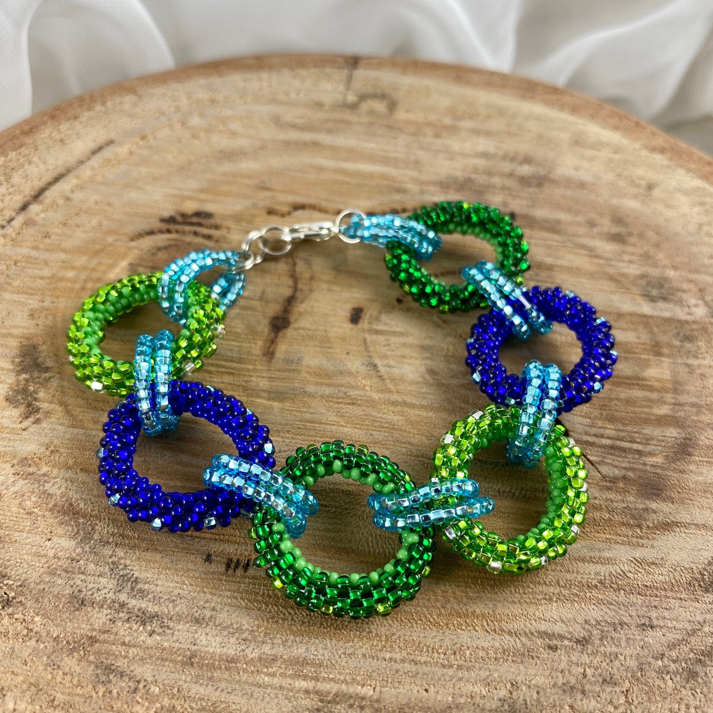 Blue and Green Beaded Circle Bracelet