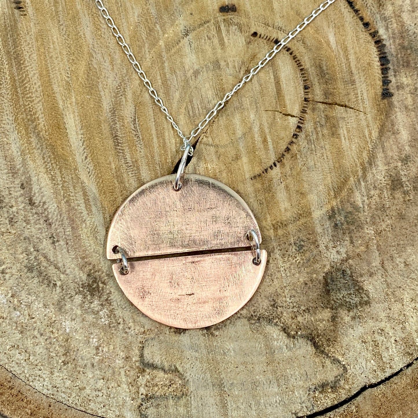 Circle Blue and Red Enamel Pendant & silver chain