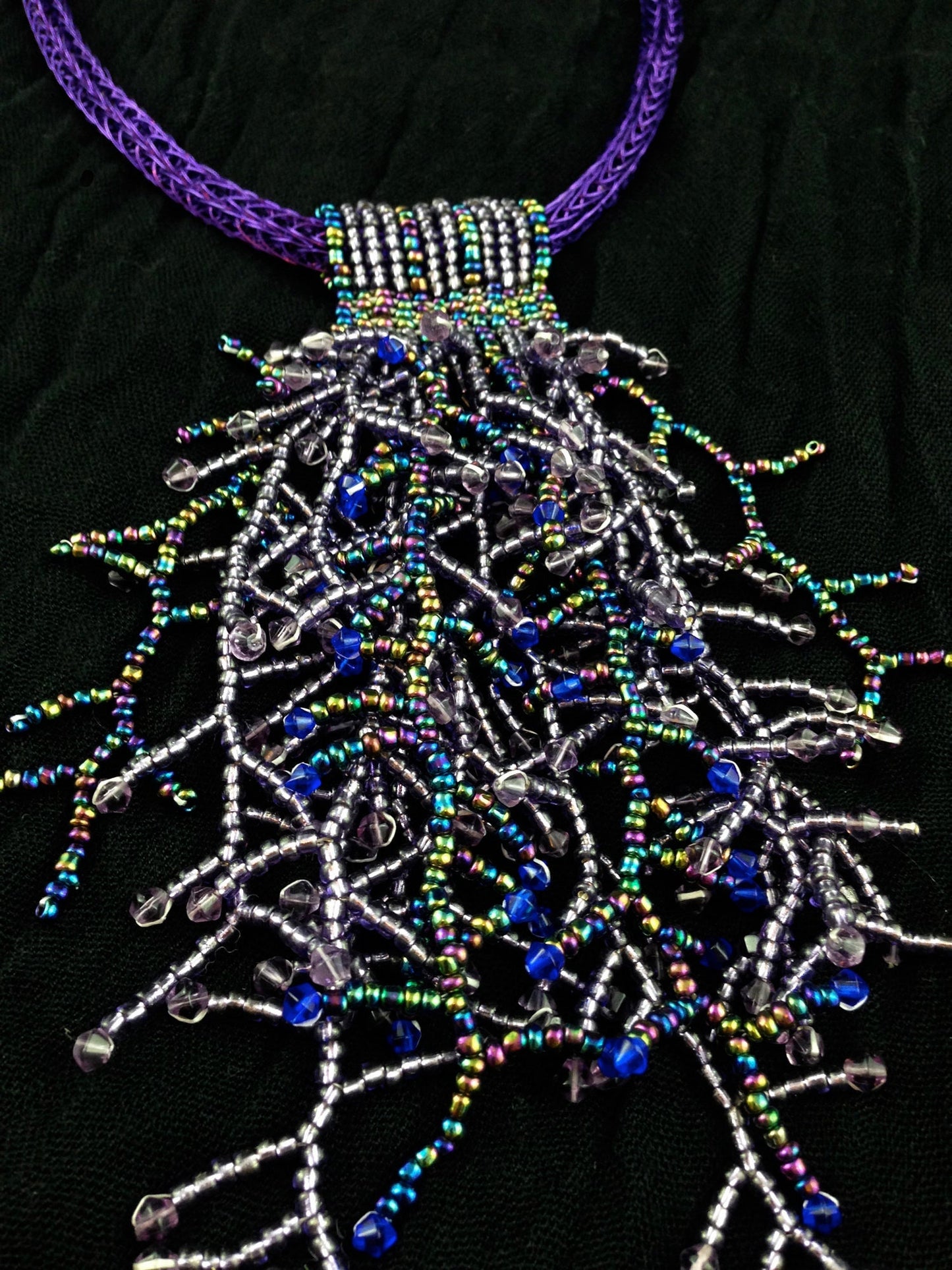 Purple Beaded Necklace with viking knitted purple wire necklace