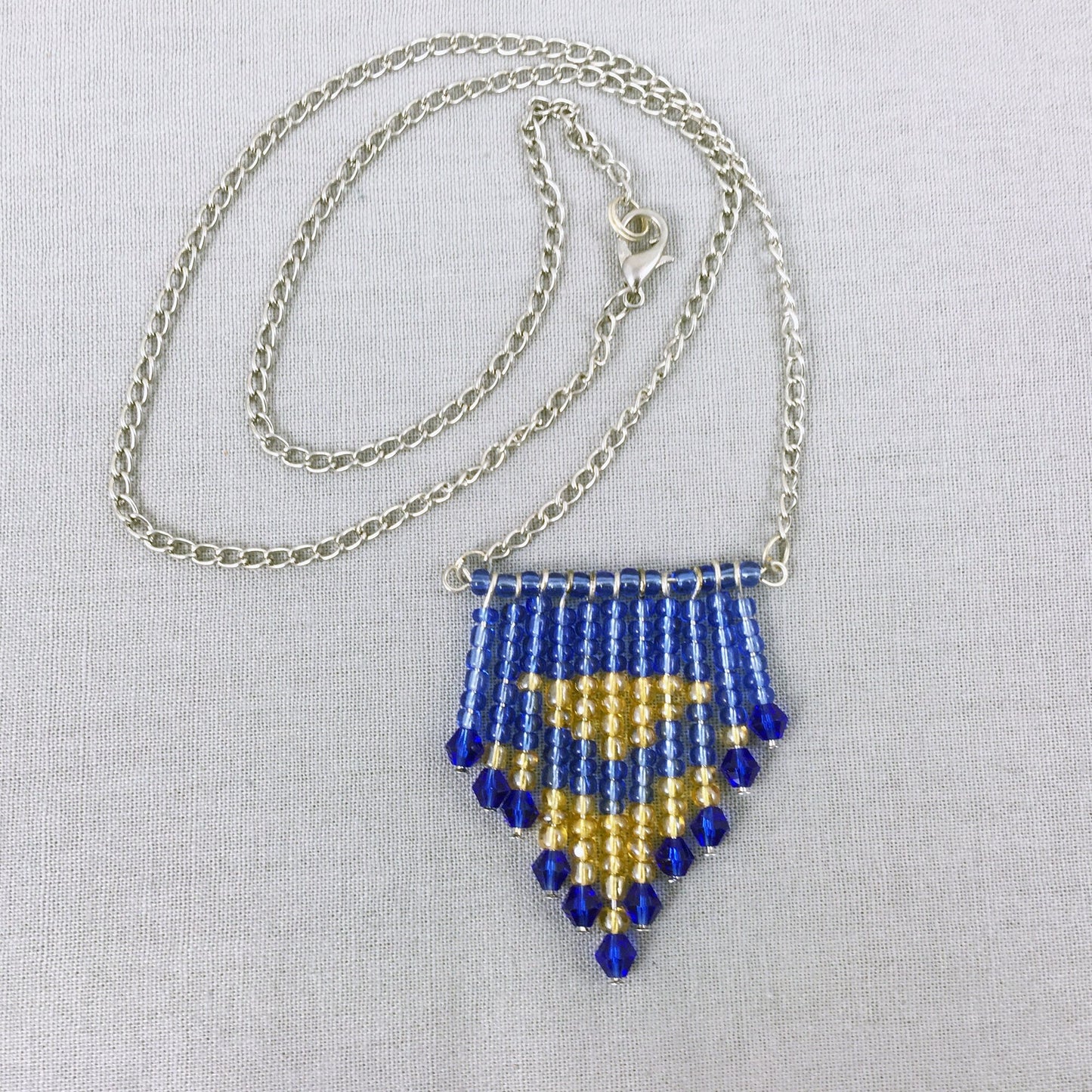 Blue & Yellow Beaded Pendant on chain necklace