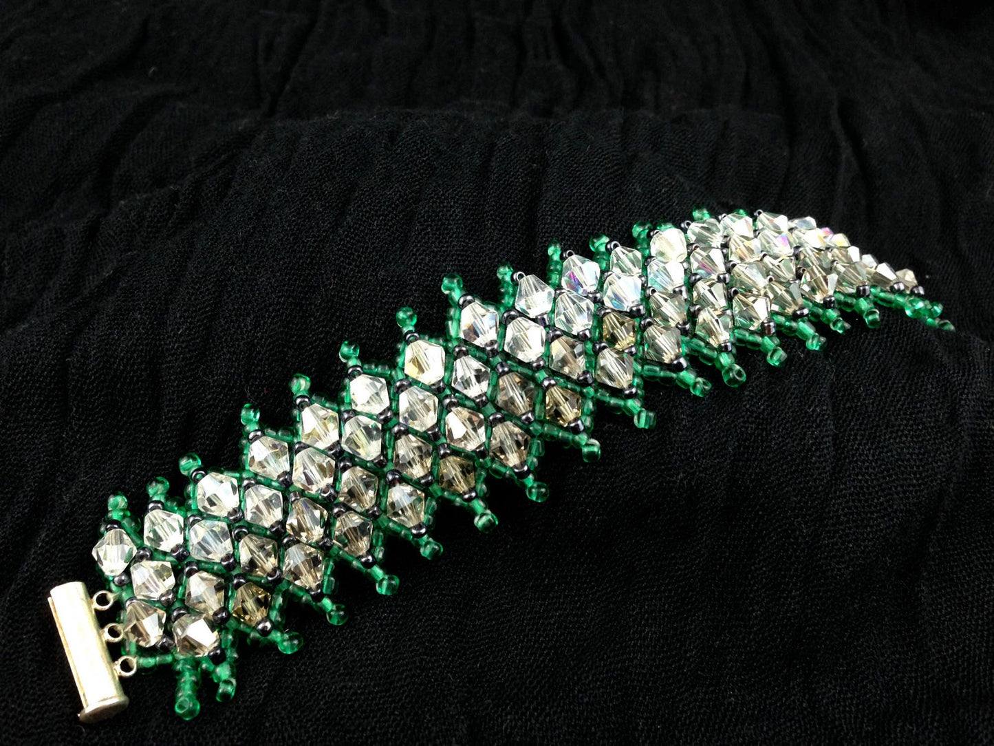 Green Beaded Bracelet with Crystals