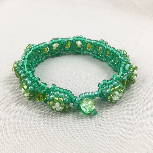 Green Chunky Beaded Bracelet with Green Crystals