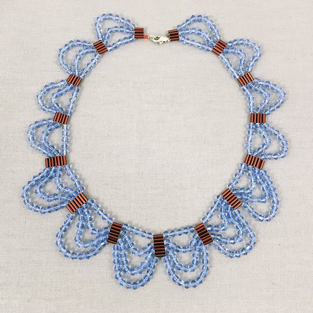 Blue Crystal Beaded Necklace with red beads