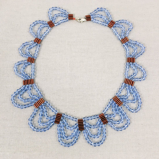 Blue Crystal Beaded Necklace with red beads