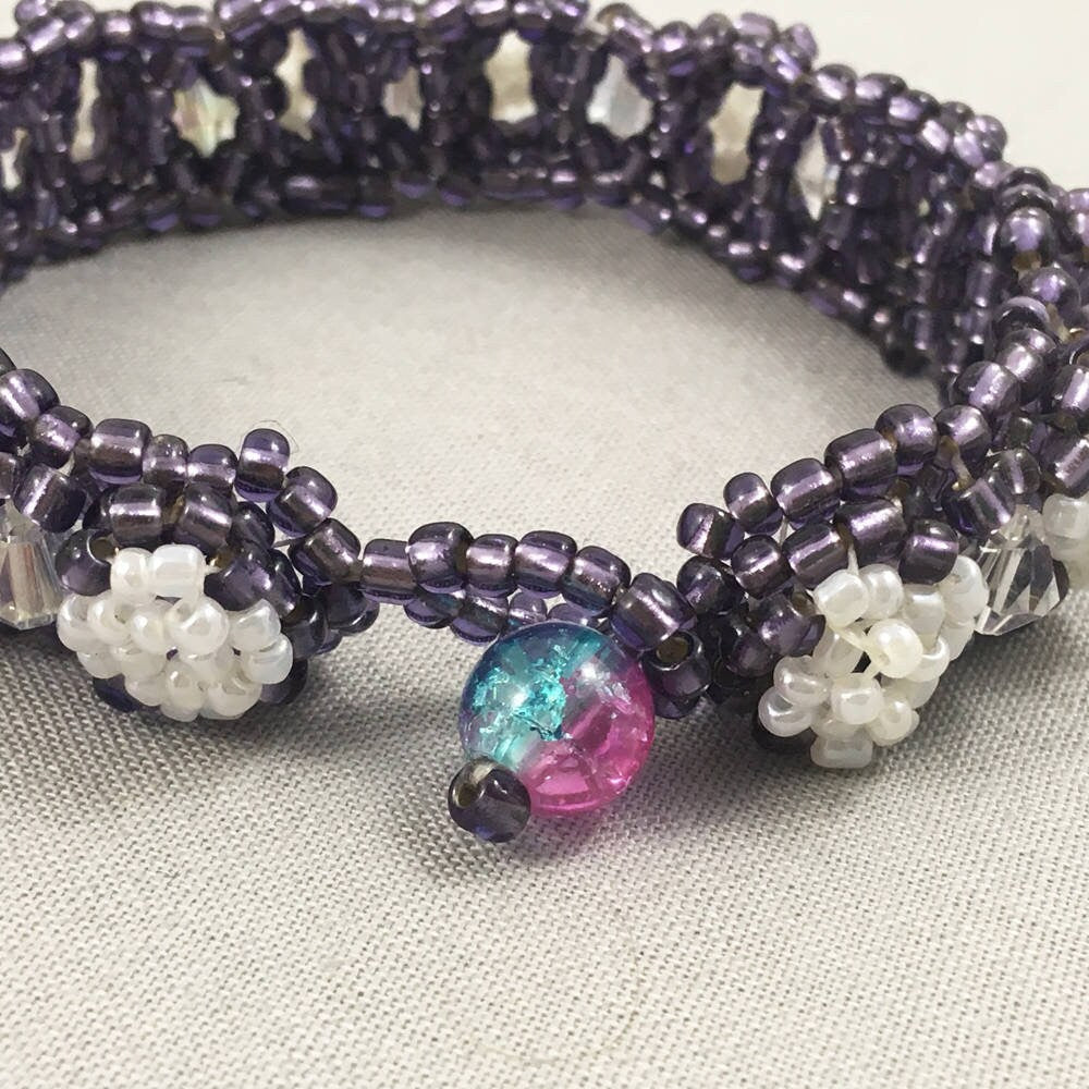 Purple Chunky Beaded Bracelet with Crystals