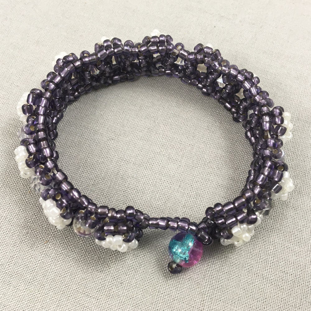 Purple Chunky Beaded Bracelet with Crystals