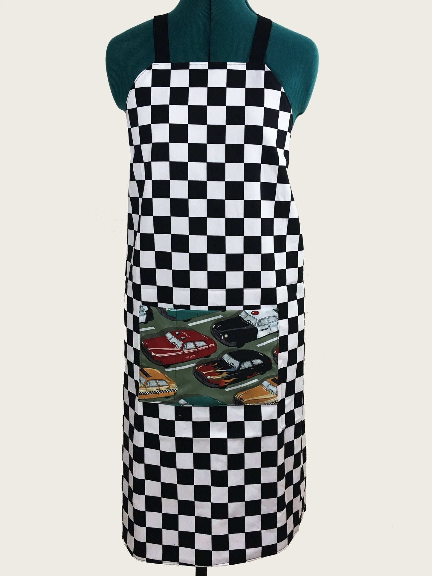 Reversible Apron - Checkered Flag & Vintage Cars